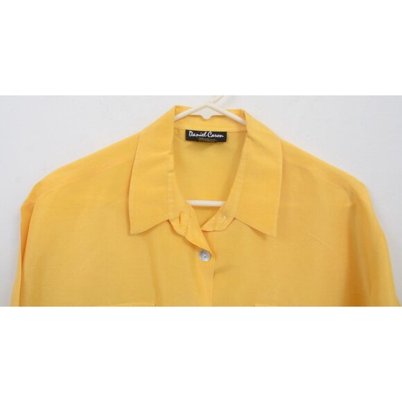 Vintage Daniel Caron 100% Silk LARGE Button Down Blouse Short Sleeves Pockets - Picture 2 of 6
